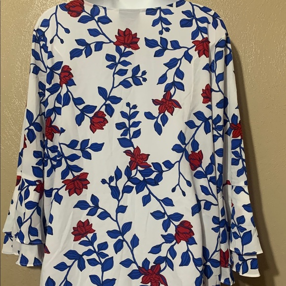 2. Liz Claiborne XL Floral Blouse - Red and Blue on White - Picture 3 of 4
